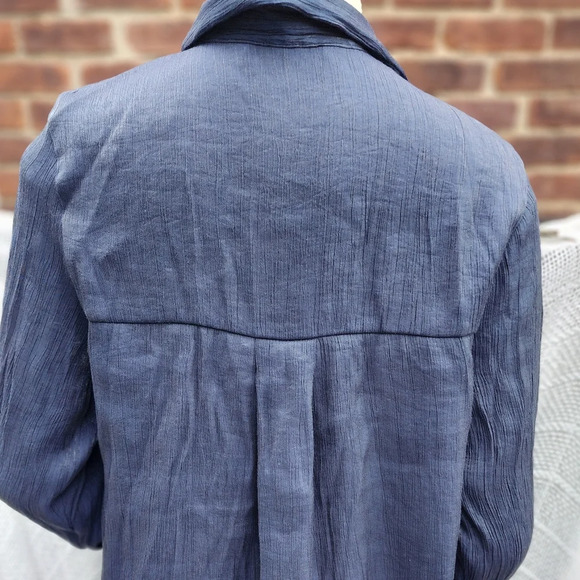 Zara Navy blue shimmery button down S - Picture 7 of 11